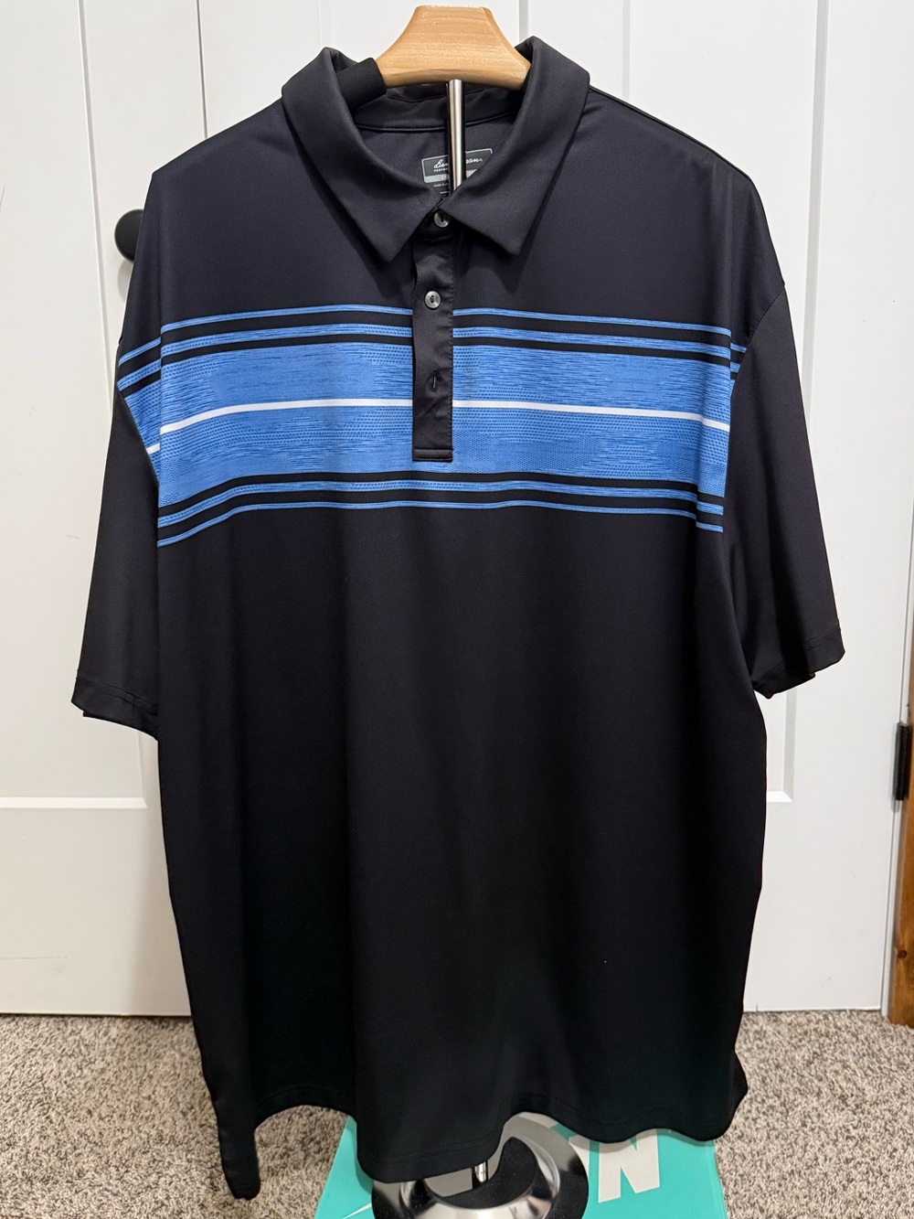 Hogan Black Golf Polo with Blue Chest Stripes